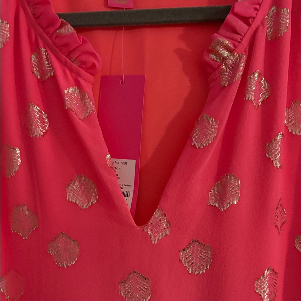 Lilly Pulitzer Giana Silk Coral Dress with Gold Metallic Clip - Picture 5 of 6